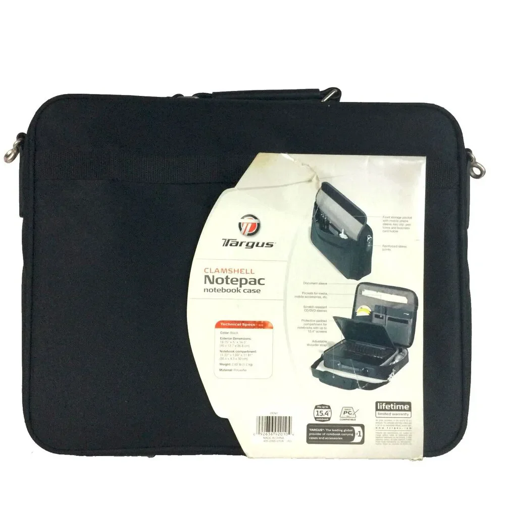 Targus Laptop Bag - Black - Clamshell Notepac - Padded - Messsenger- 15.4